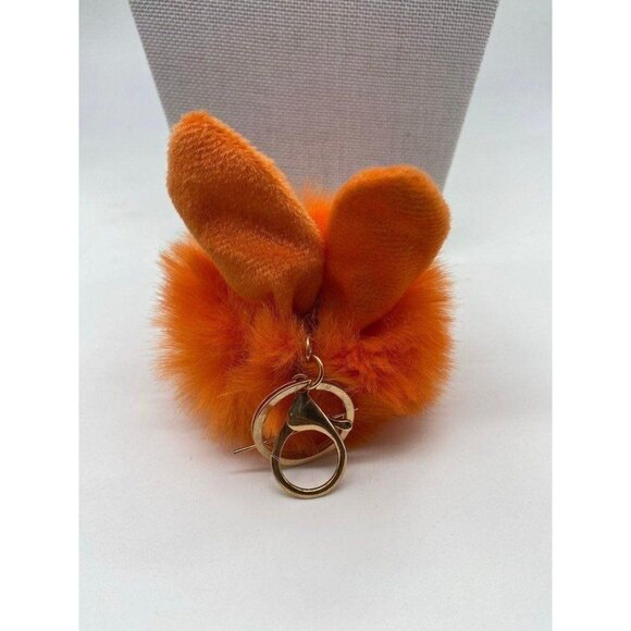 Orange Fur Ball Bunny Ears Keychain Plush Charm Key Holder Unisex - Picture 5 of 7